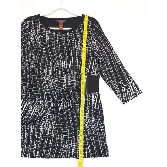 Multiples Tunic Top Ruched Side Zip Accent Women L Scoop Neck 3/4 Sleeve Black - Picture 5 of 11